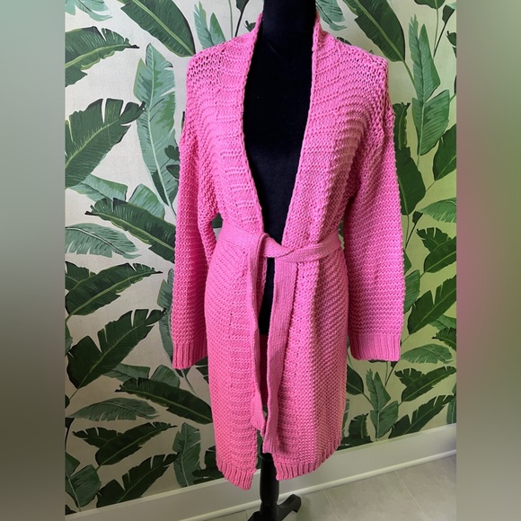 Vici Sweaters - Vici Miracle Pink Belted Long Thick Knit Cardigan Sweater NWT M/L
